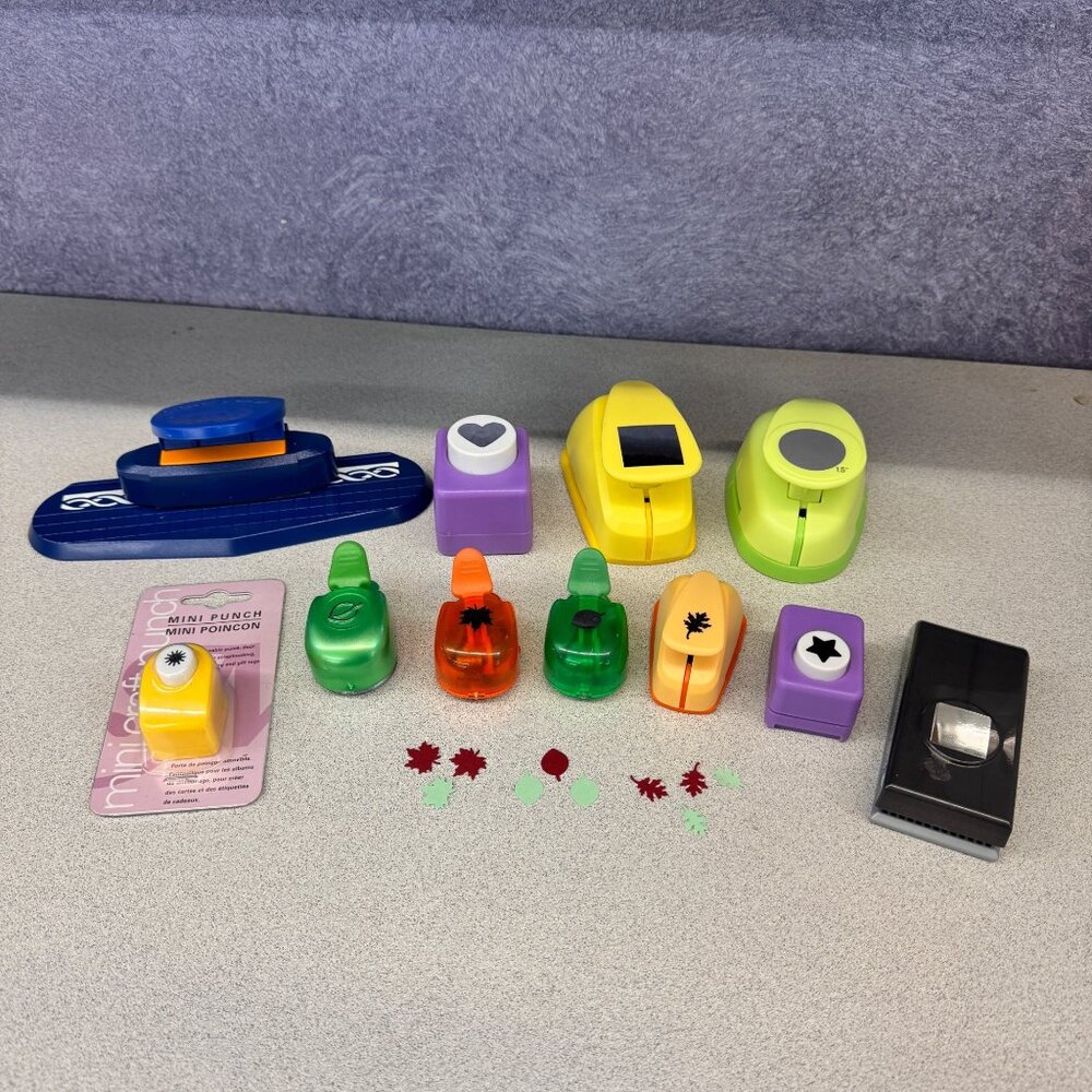 Lot of 11 Assorted Craft Paper Punches Set - Shapes Include Leaf Heart & More
